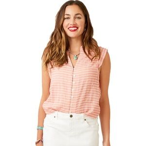 Carve designs Raegan ruffle neck sleeveless large organic cotton top soft pink.